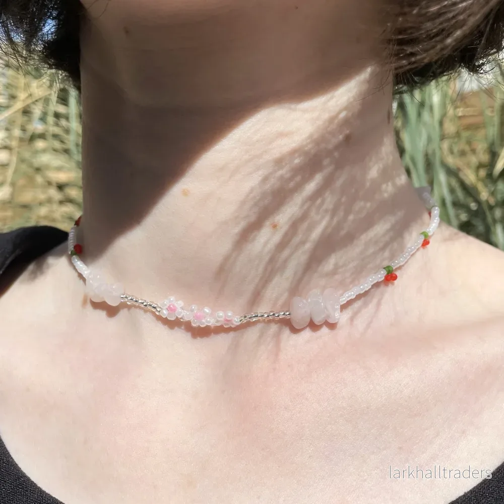 Pärlhalsband - Körsbär, Rosékvarts & Pärlor - Bild 2