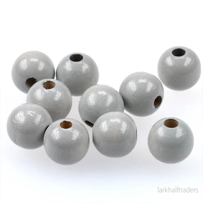 Träpärlor, 12mm, ljusgrå, 35st