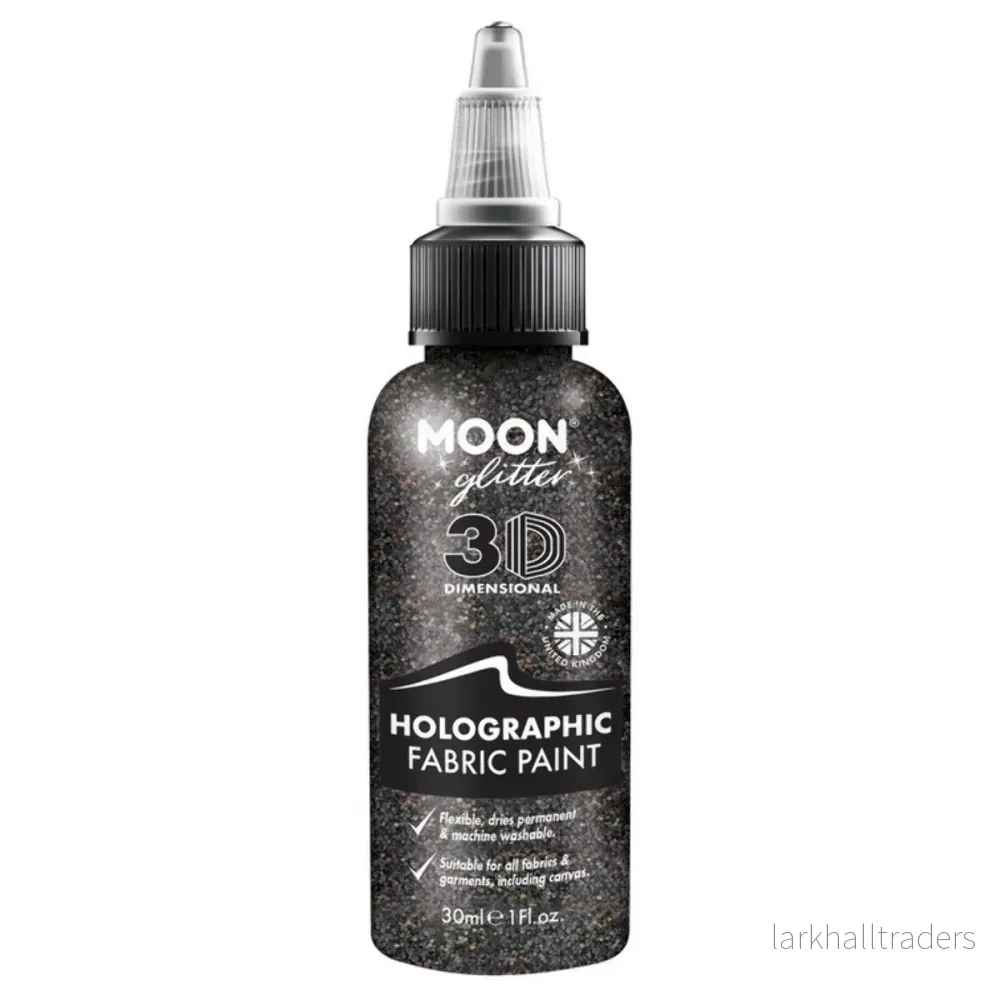 Moon Glitter Holographic Glitter Fabric Paint, black 30 ml
