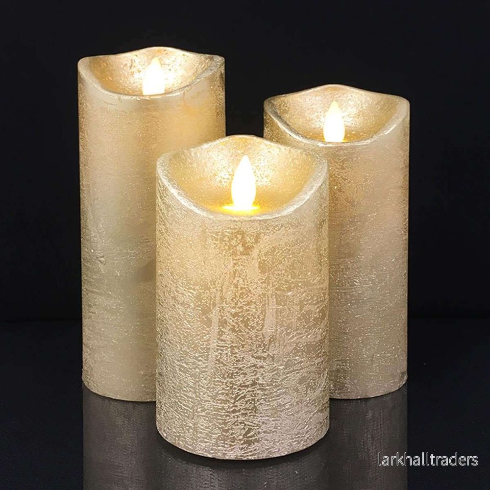 LED blockljus - rustikt - 3 st. - 10/12,5/15 cm - med 3D-låga - (flera färger) - Bild 3