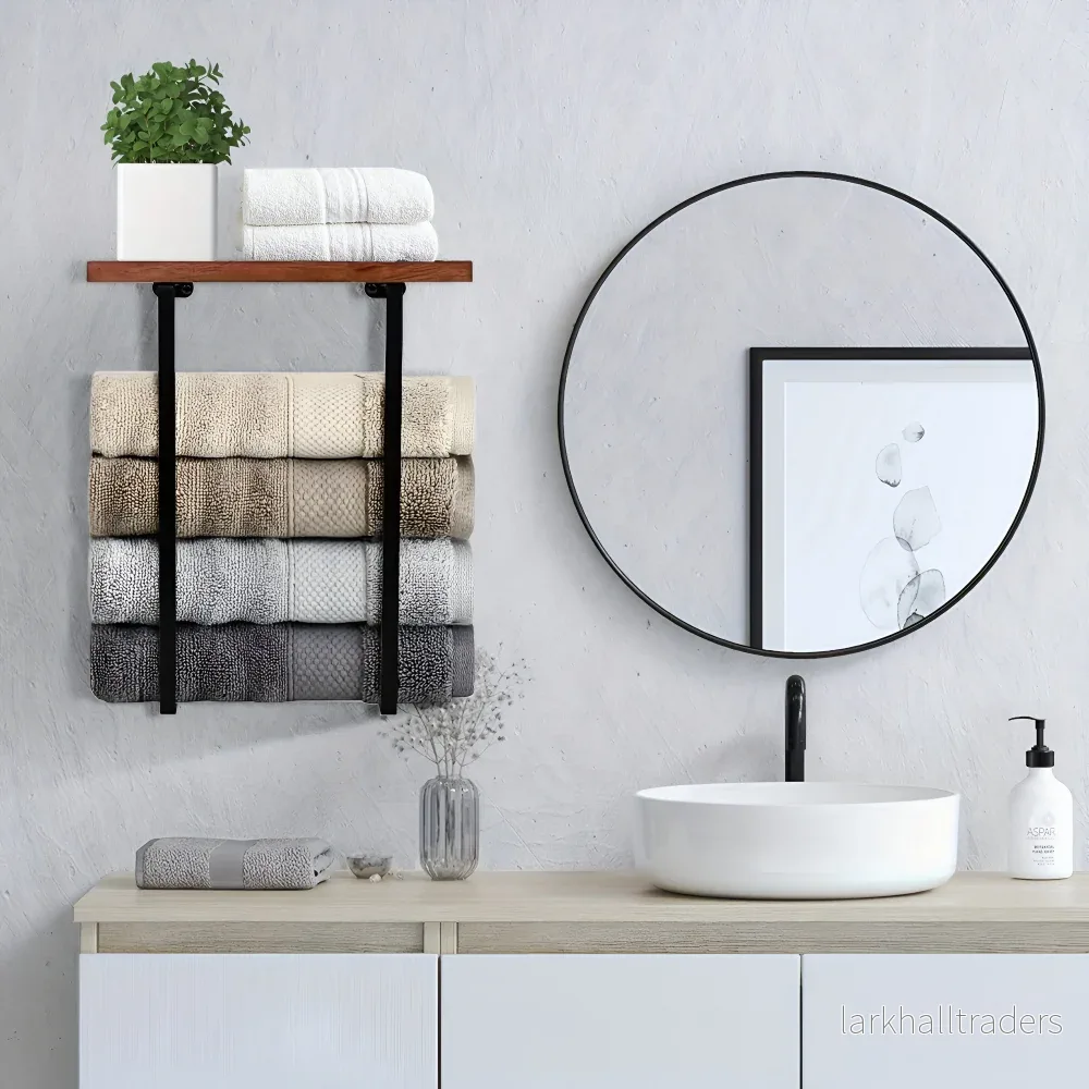 WoodRail Duo – Elegant Väggmonterad Dubbel Handdukshållare i Trä & Metall - Bild 2