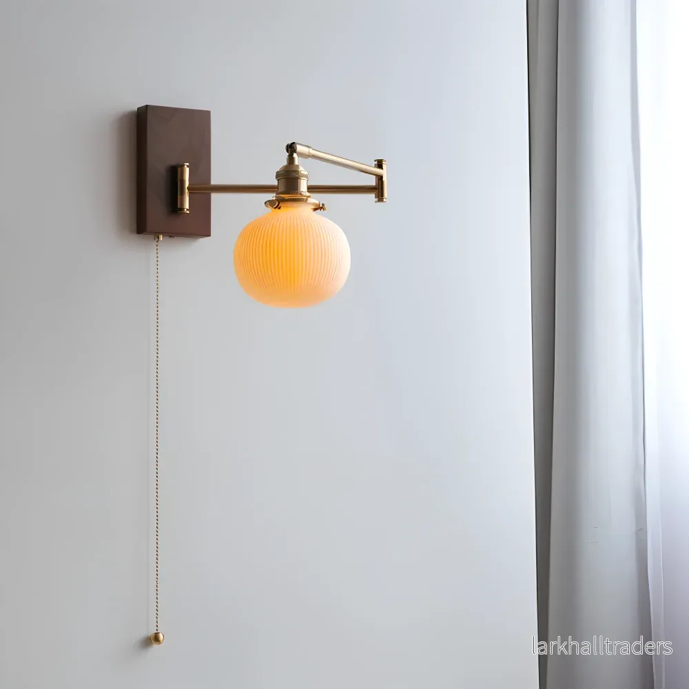 GlowLinn – Justerbar Keramisk Vägglampa med Dragkedja och Trädetaljer GlowLinn – Justerbar Keramisk Vägglampa med Dragkedja och Trädetaljer