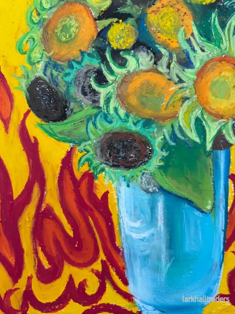 “Sunflowers” Oljepastell Original Målning - Bild 2