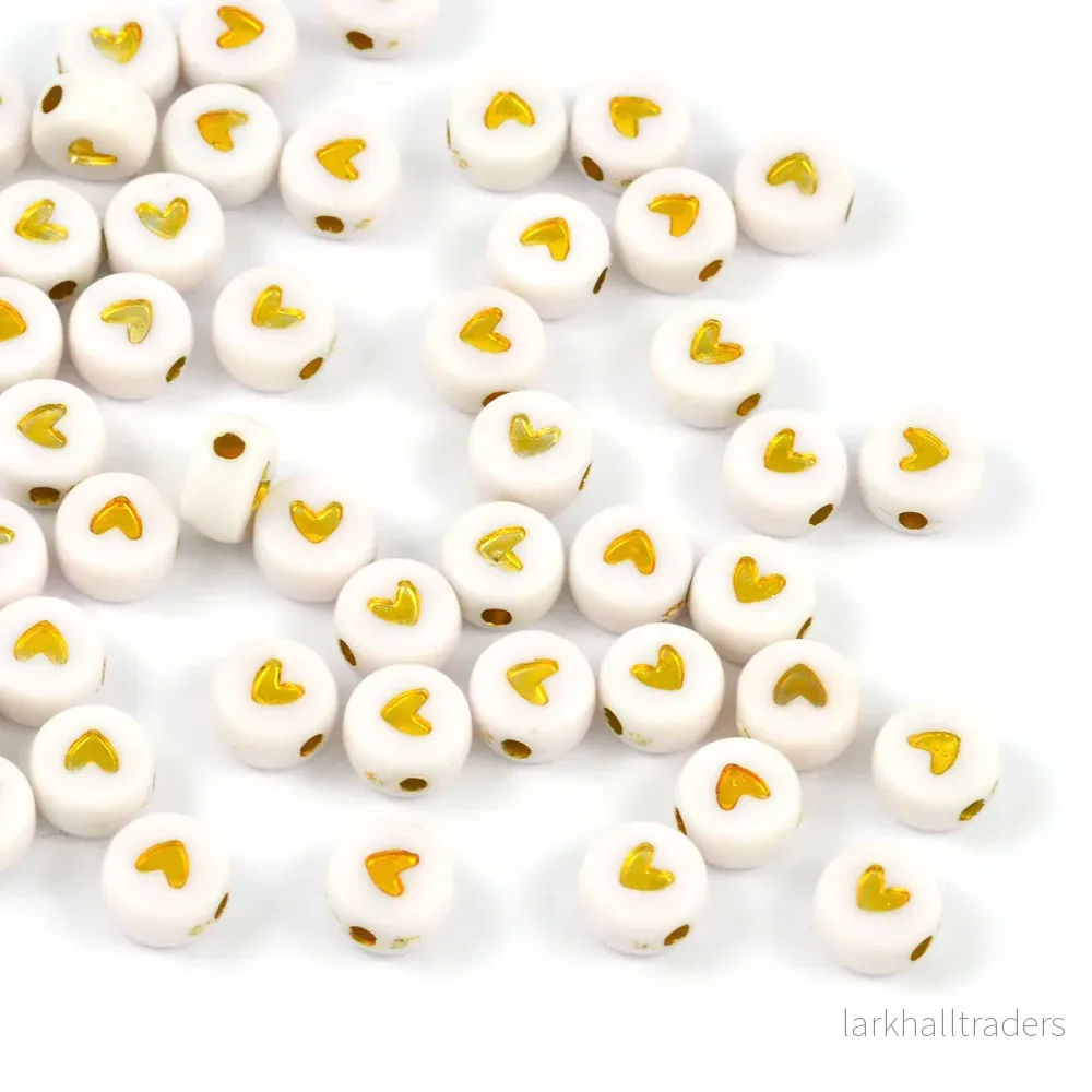 Hjärtpärlor, vit-guld, 100st