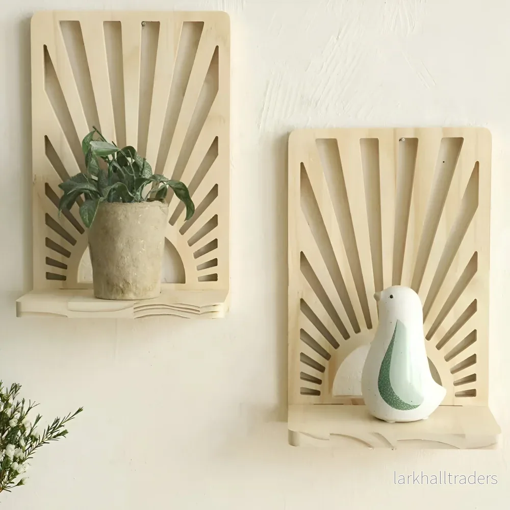 SunBeam Shelf – Boho Solstråleformad Trähylla för Växter & Dekor - Bild 2