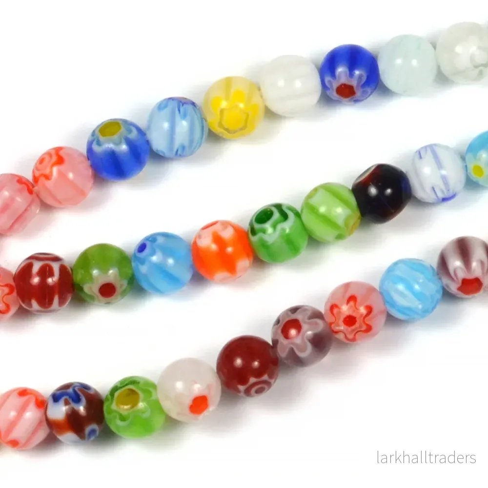 Runda millefiori pärlor, 6mm Runda millefiori pärlor, 6mm