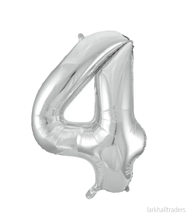 Folieballong, siffra 4 silver 86 cm Folieballong, siffra 4 silver 86 cm