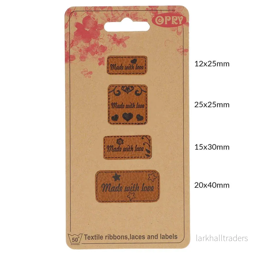 Opry konstläder etiketter ”Made with love”, 4-pack