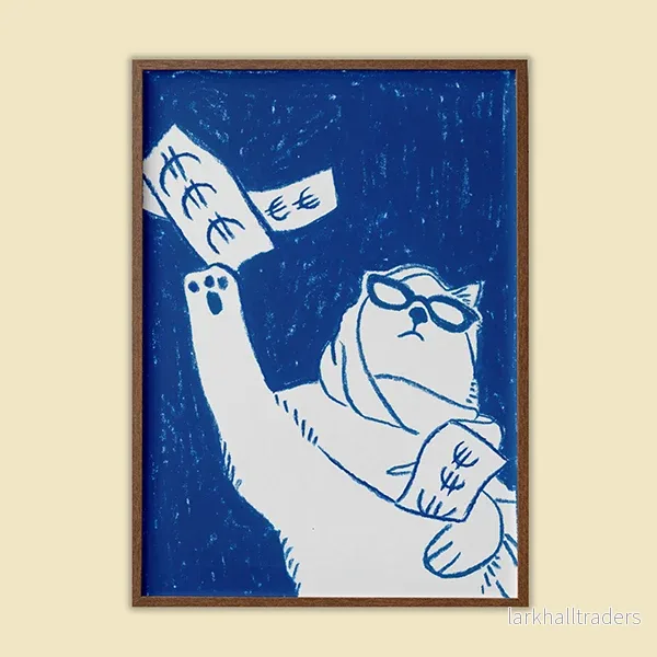 Funny cat manifesting money Original teckning - Bild 2