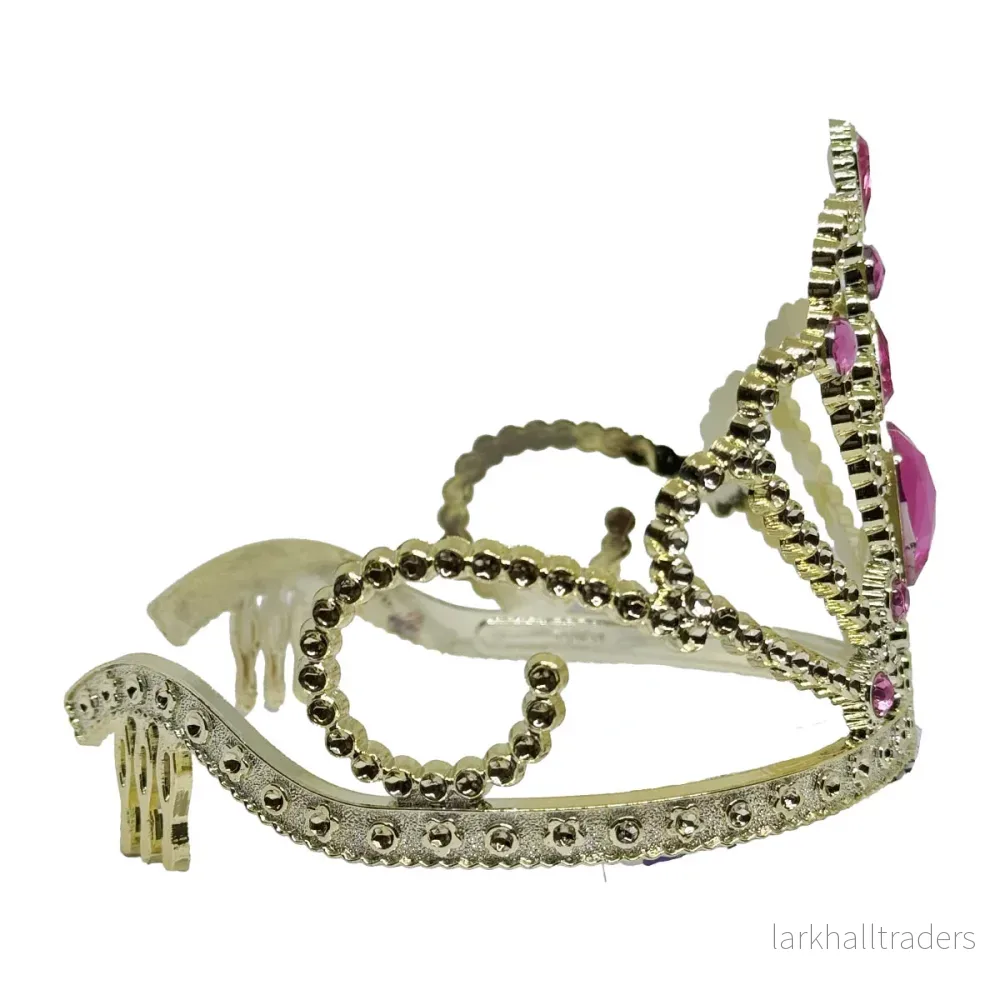Tiara, guld med cerise hjärta - Bild 3