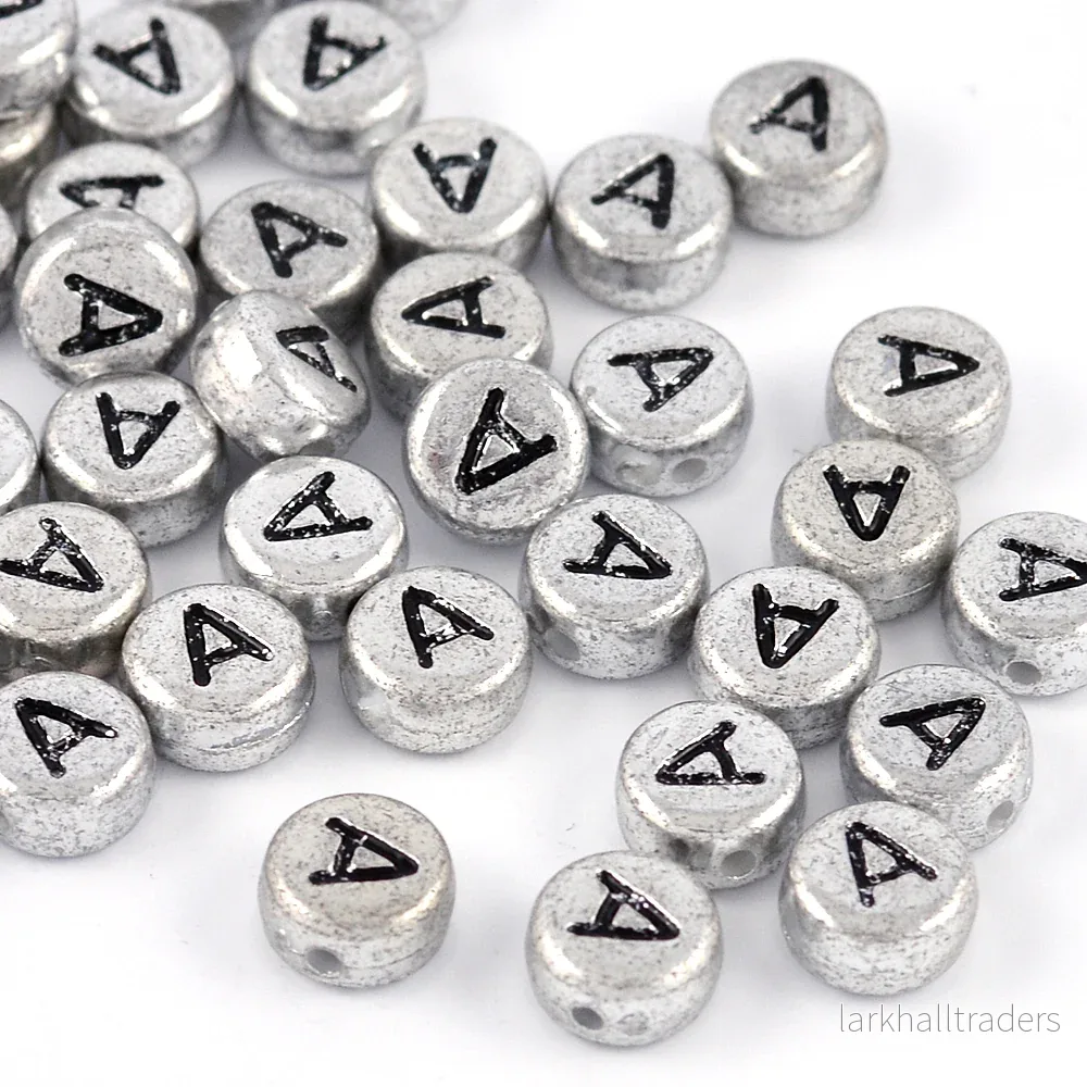 Bokstavspärlor, silver, A–Z, 100st Bokstavspärlor, silver, A–Z, 100st