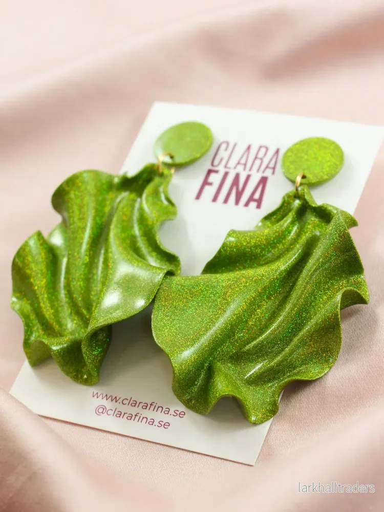 Satin Runda topp Örhängen - Limegrön glitter - Bild 3