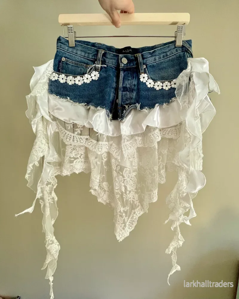 Liten Kjol Denim & Vit spets