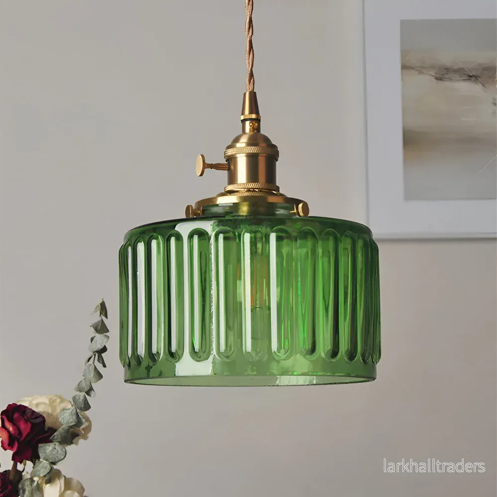 GlamourGlass – Vintage Grön Pendellampa i Cylindrisk Glasdesign