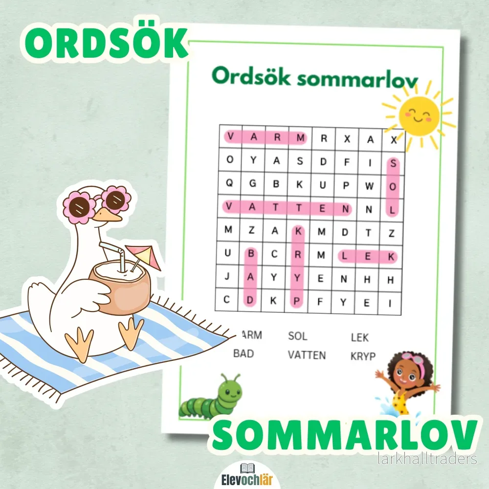 Ordsök Sommarlov 6 ord + facit