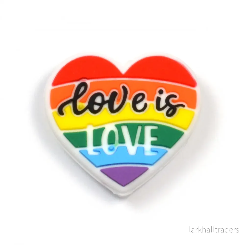 Motivpärla i silikon, pride-hjärta "Love is love"
