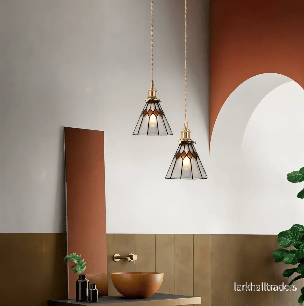IllumaStyle – Japansk Retro Taklampa i Geometriskt Kopparglas - Bild 3