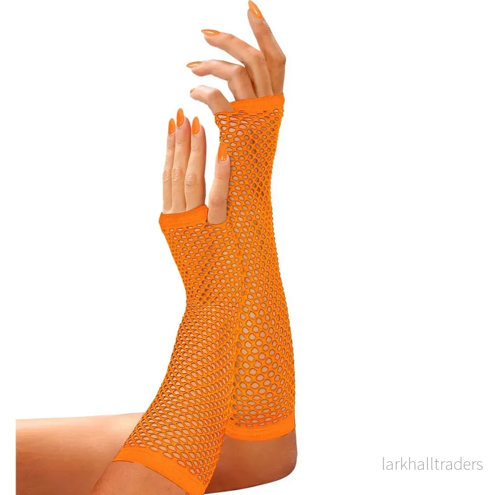 Näthandskar, neon orange långa 80-tal Näthandskar, neon orange långa 80-tal