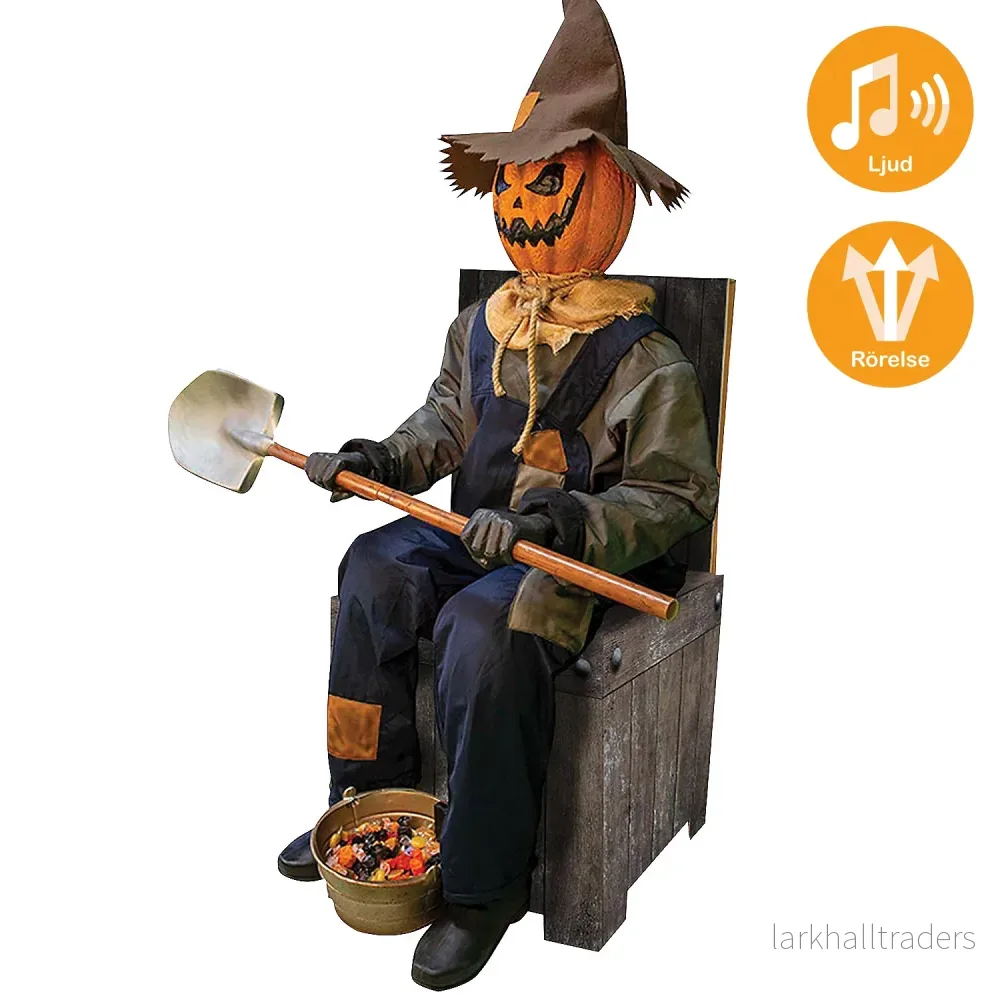 Animerade props, sittande fågelskrämma med spade 153 cm - Bild 2