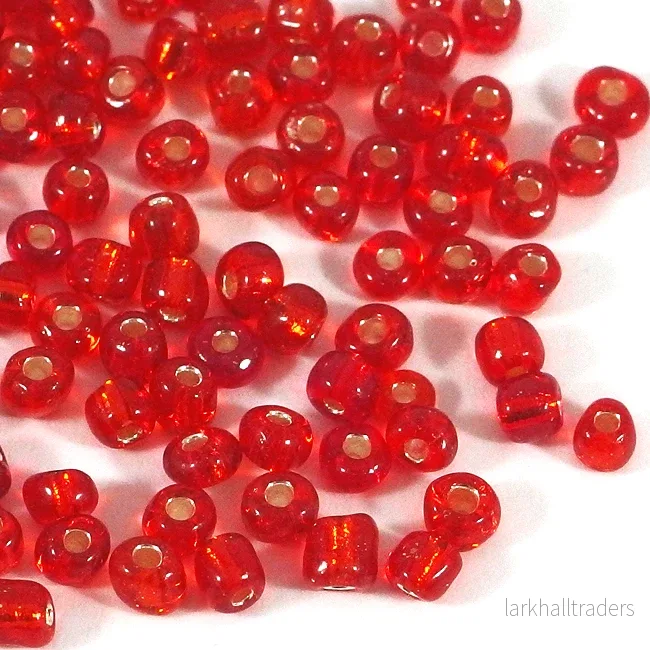 Seed Beads, 4mm, silverlined röd, 30g Seed Beads, 4mm, silverlined röd, 30g