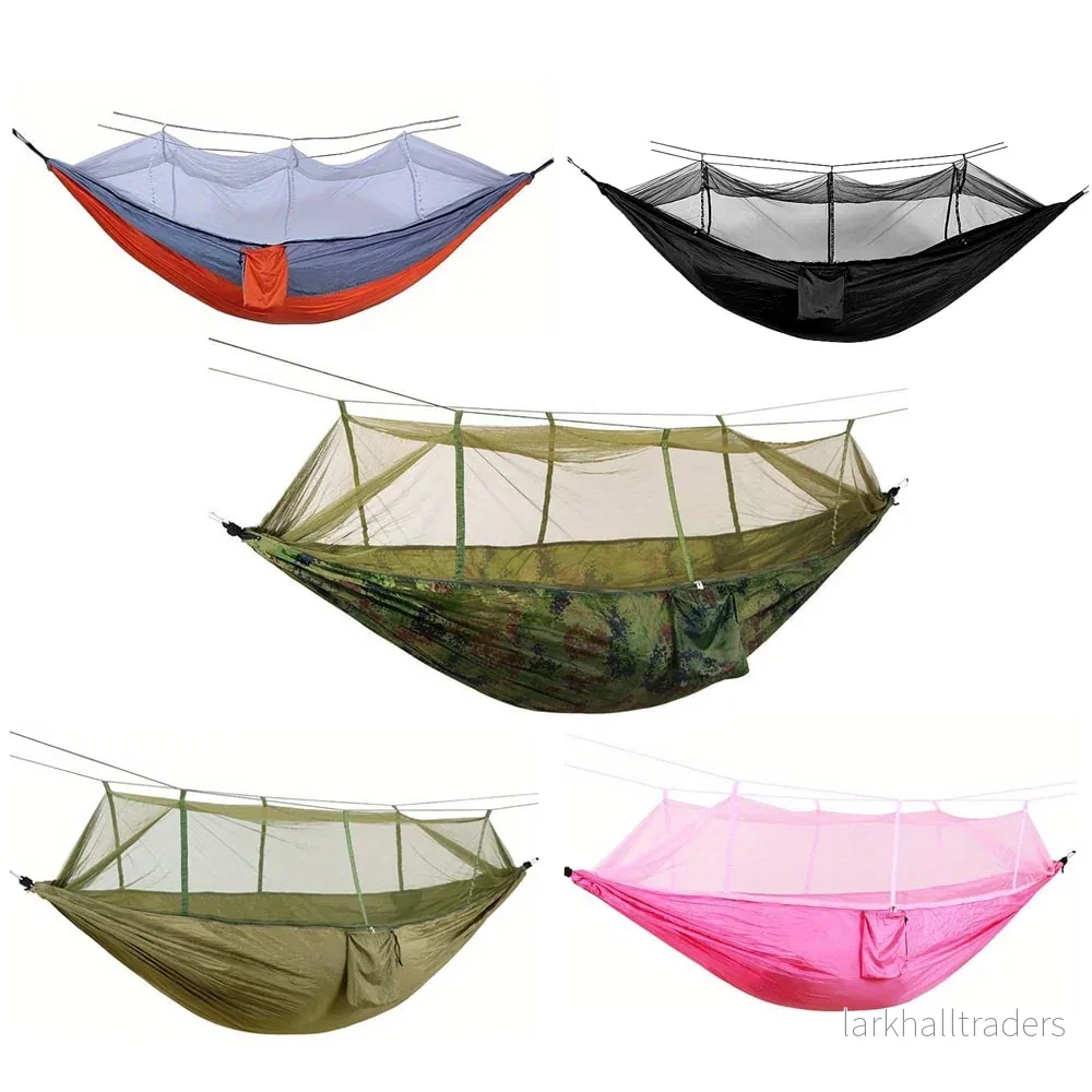 Hängmatta med myggnät (camouflage, orange-grå, rosa, grön eller svart) - Bild 2