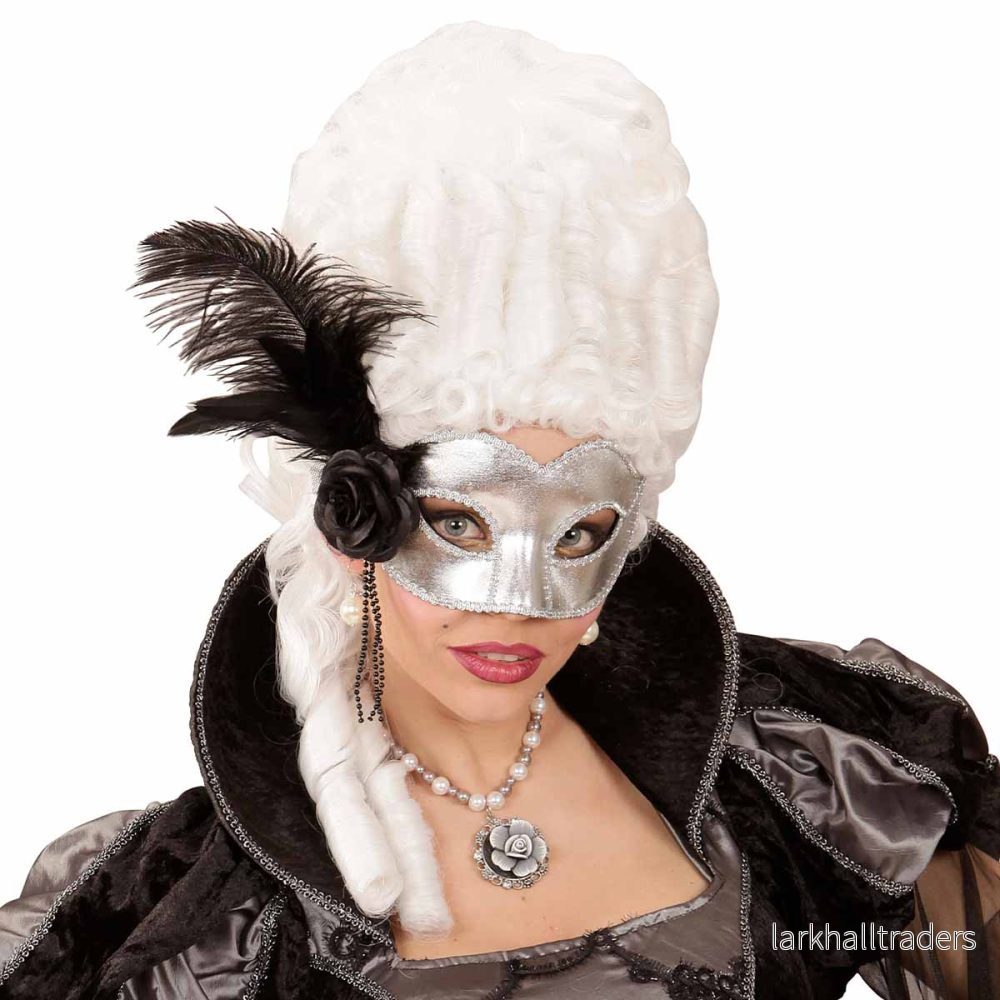 Ögonmask, silver venice med fjäder - Bild 2