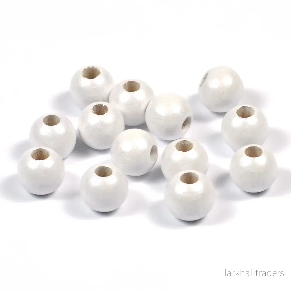 Träpärlor, 8mm, shiny-vit, 60st