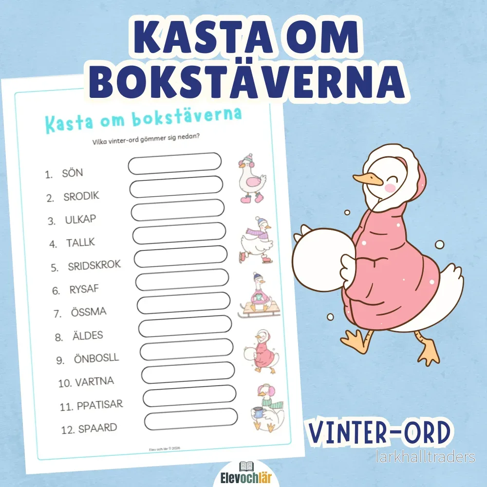 Kasta om bokstäverna. Vinter-ord + facit Kasta om bokstäverna. Vinter-ord + facit