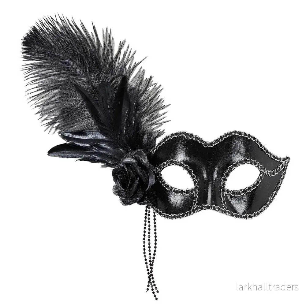 Ögonmask, black venice med fjäder Ögonmask, black venice med fjäder