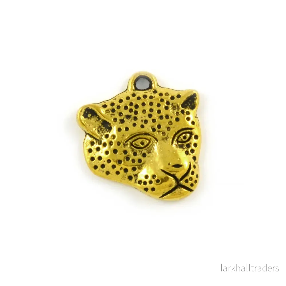 Berlock, leopardhuvud, antikguld, 20x18mm, 4st Berlock, leopardhuvud, antikguld, 20x18mm, 4st