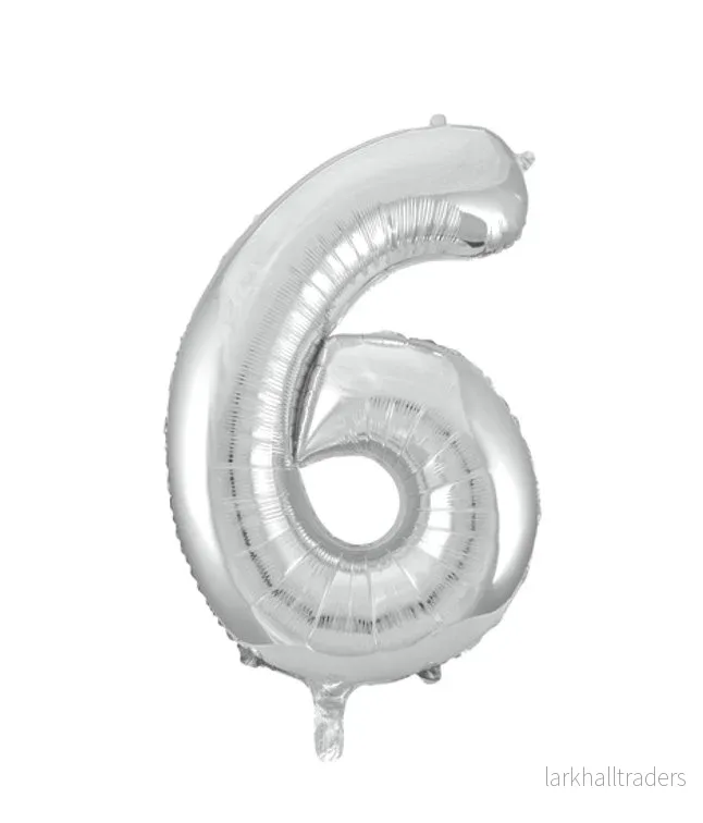 Folieballong, siffra 6 silver 86 cm Folieballong, siffra 6 silver 86 cm