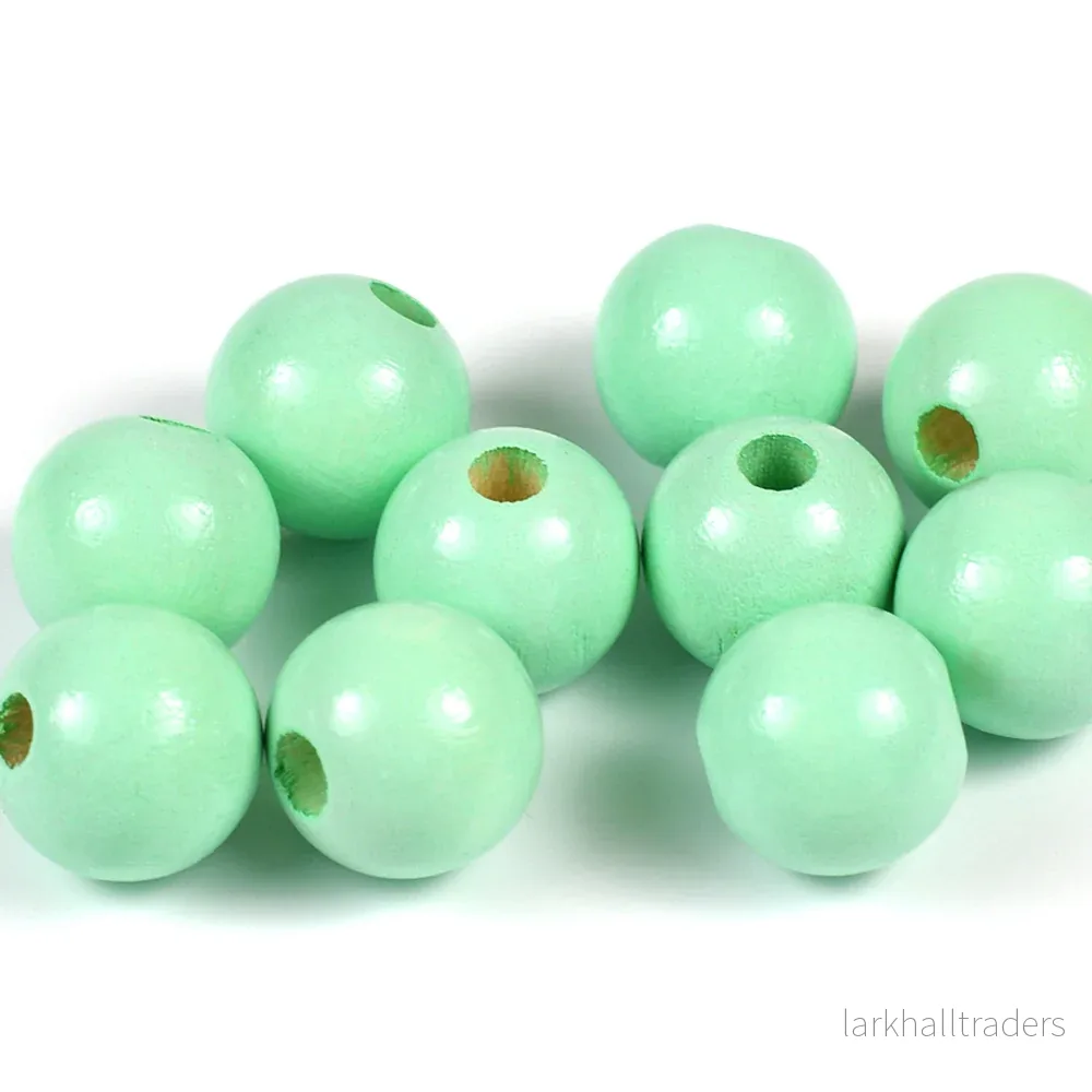 Träpärlor, 15mm, mint, 20st