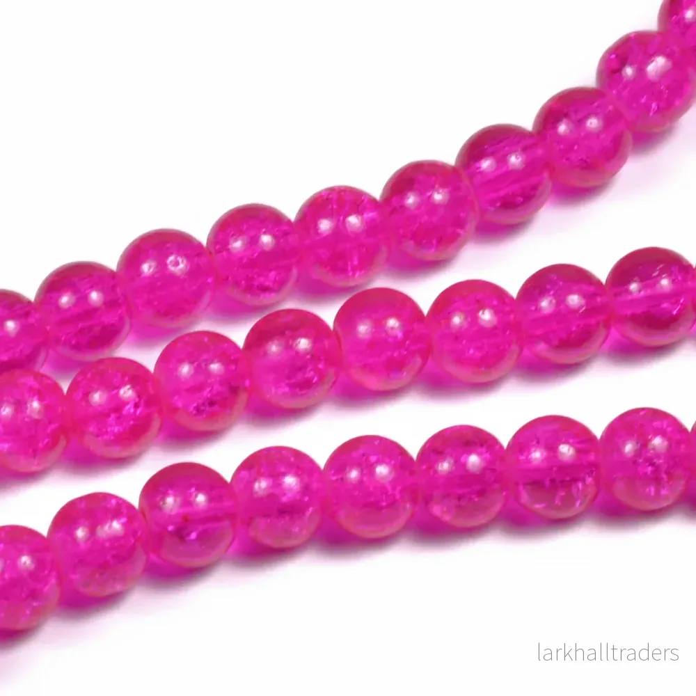 Krackelerade glaspärlor, fuchsia, 6mm Krackelerade glaspärlor, fuchsia, 6mm