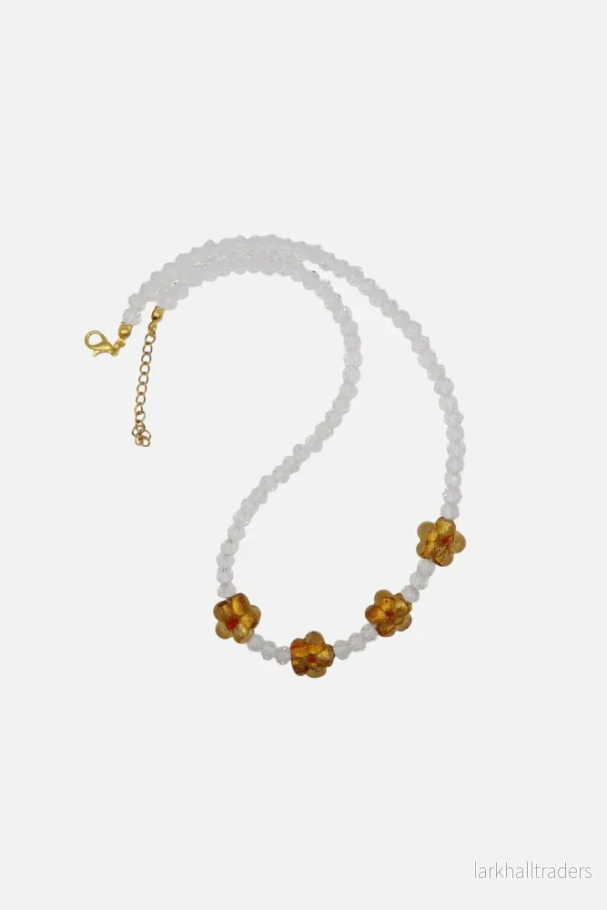4 Guldblommor & Transparenta Pärlor Halsband 4 Guldblommor & Transparenta Pärlor Halsband