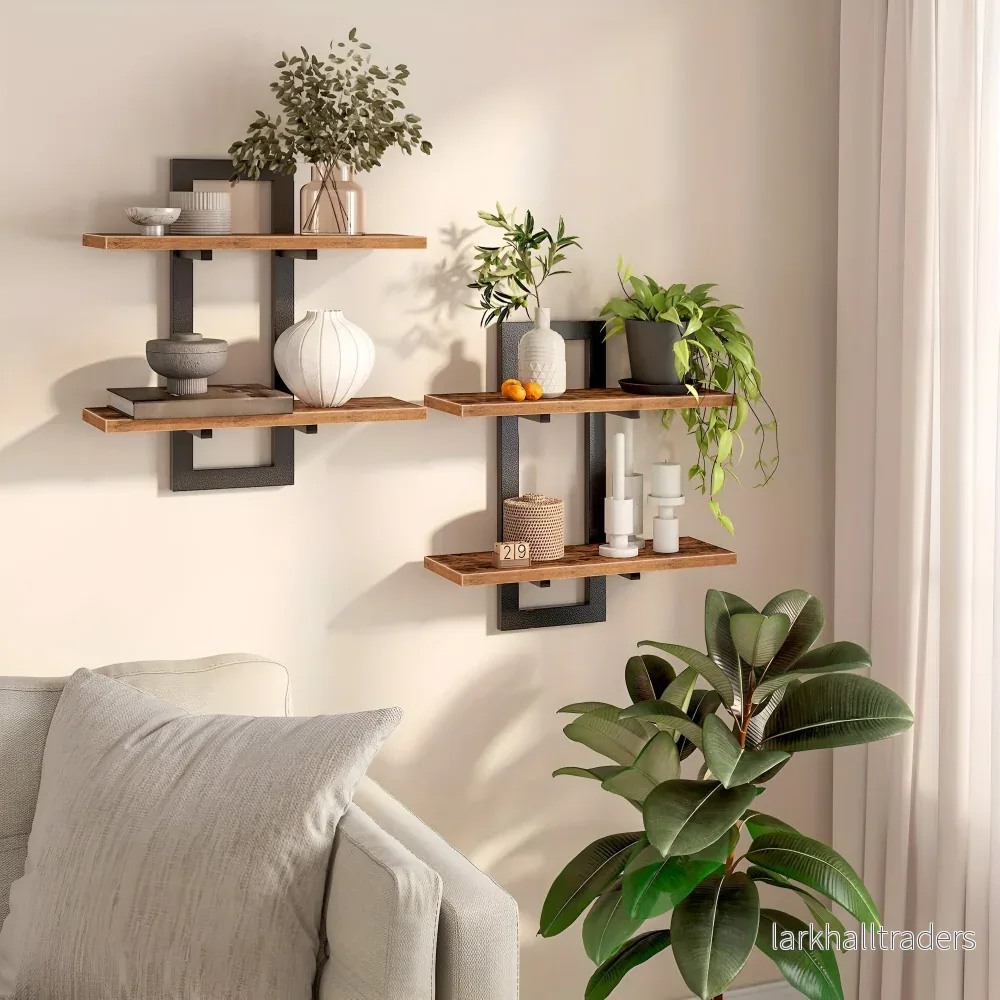 WallTwin – Minimalistisk Två-Nivå Vägghylla i Trä - Bild 2