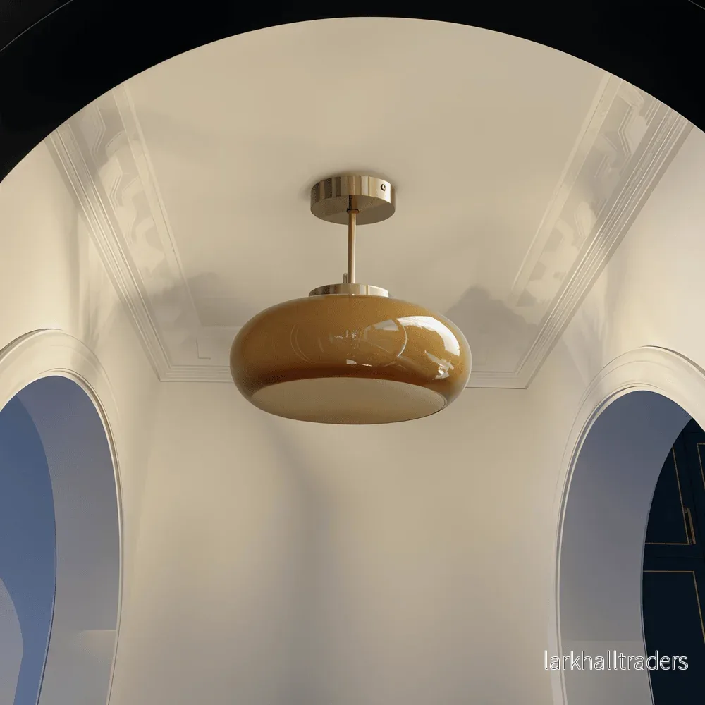 AmberGleam – Klassisk Gul Vintage Taklampa i Glas och Mässing - Bild 3