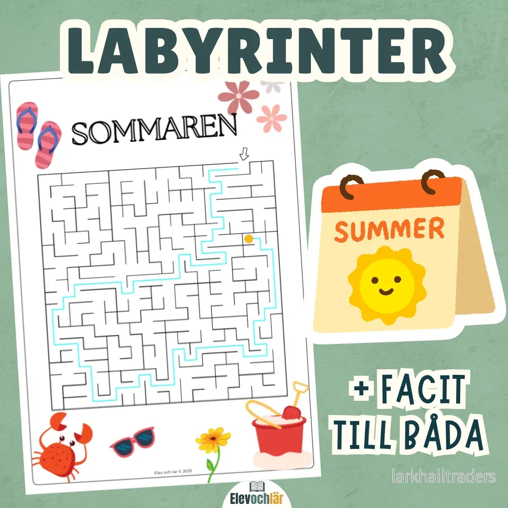 Labyrinter sommaren – hitta till solen + facit Labyrinter sommaren – hitta till solen + facit
