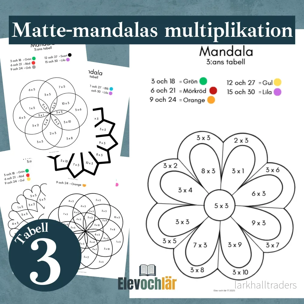 Matte-mandalas 3:ans multiplikationstabell Matte-mandalas 3:ans multiplikationstabell
