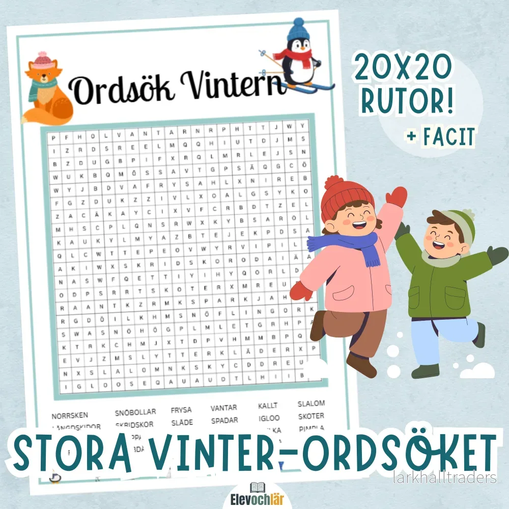 Stort Vinter-Ordsök! 20×20 rutor + facit Stort Vinter-Ordsök! 20×20 rutor + facit