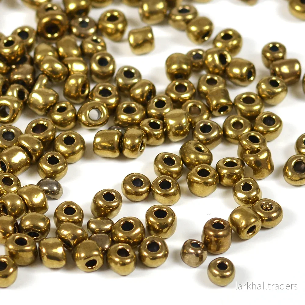 Seed Beads, 4mm, dark gold metallic, 30g