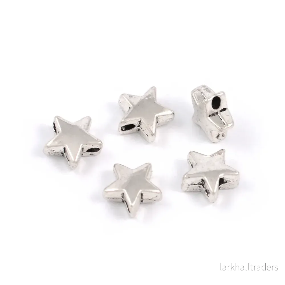 Metallpärlor, stjärnor, antiksilver, 8mm, 20st