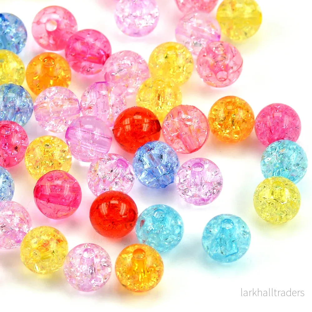Krackelerade akrylpärlor, färgmix, 8mm, 100st Krackelerade akrylpärlor, färgmix, 8mm, 100st
