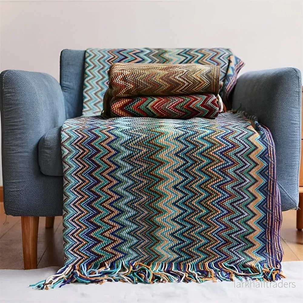 ZagWeave – Handstickad Boho-Plyschpläd med Tofsdesign - Bild 2