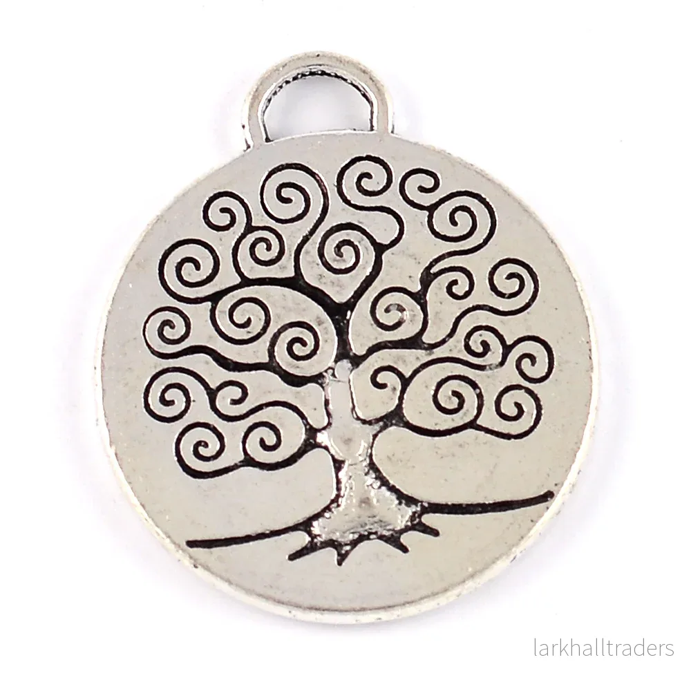 Rund berlock ”livsträd”, antiksilver, 23mm, 3st