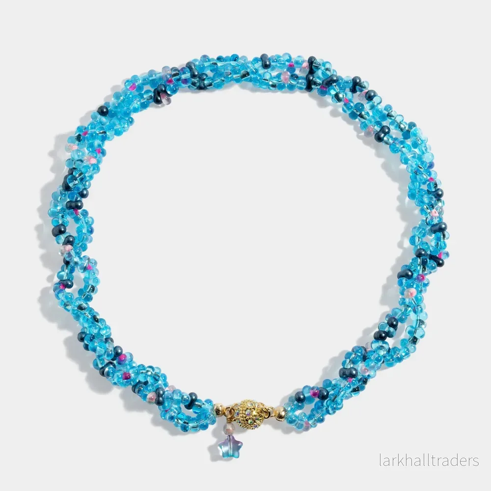 Blå tjeckisk kristall pärlade halsband - Bild 2