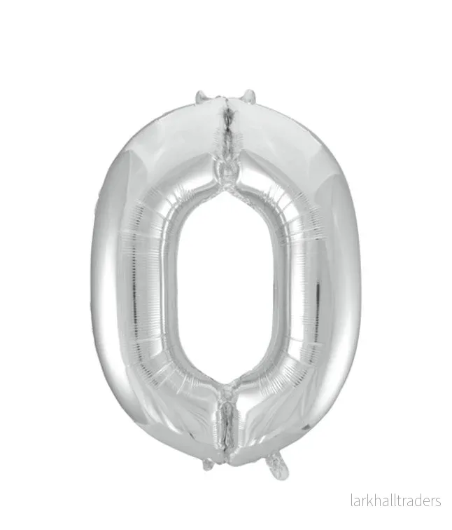 Folieballong, siffra 0 silver 86 cm