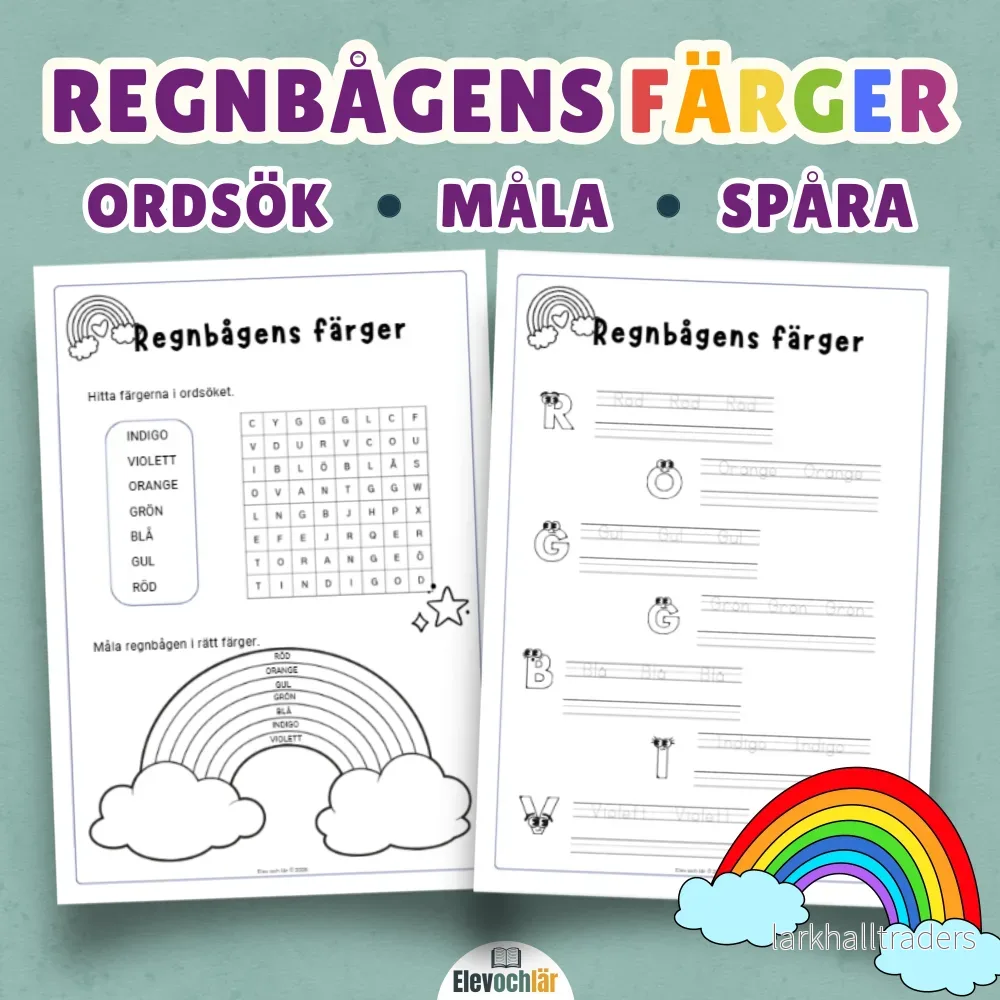 Regnbågens färger – Ordsök, måla och spåra bokstäverna Regnbågens färger – Ordsök, måla och spåra bokstäverna