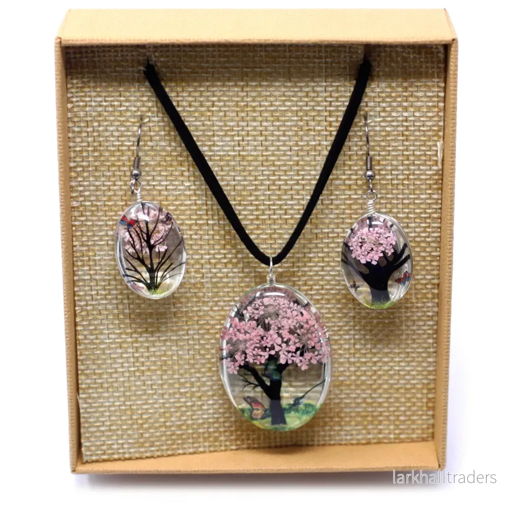 Smyckeset med pressade rosa blommor – Livets träd - Bild 2