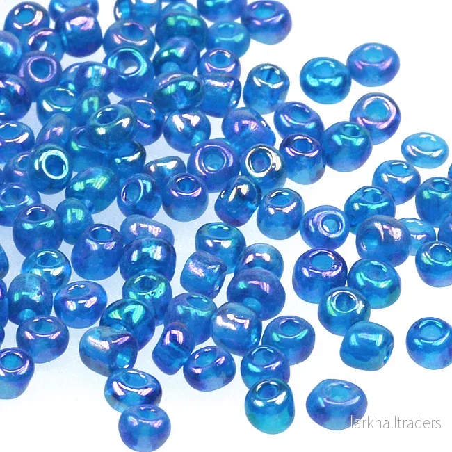 Seed Beads, 4mm, transparent-rainbow blå, 30g Seed Beads, 4mm, transparent-rainbow blå, 30g