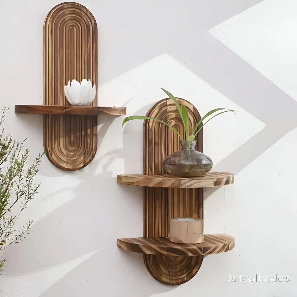 BohoRust Shelf – Handgjord Geometrisk Trähylla i Rustik Ovaldesign - Bild 2